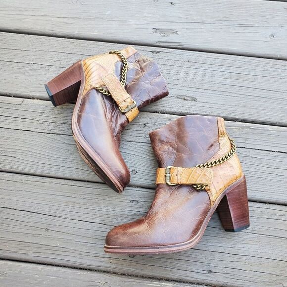 Lucchese Spirit Rachel 2 Tone Brown Tan Leather Harness Western Cowgirl Boots - Picture 2 of 9